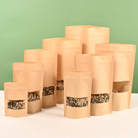 Bolsas de Papel Kraft Autoportantes y Autosellables con Ventanas, Bolsas de Papel Kraft Grueso para Nueces, Té, Alimentos y Frutos Secos