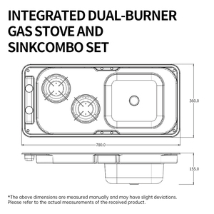 Combinato Lavello e Piano Cottura a Gas a Doppio Bruciatore in Acciaio Inox 304 per <span class=keywords><strong>Camper</strong></span>, Roulotte e Barche con Coperchio in Vetro - Product Image 4