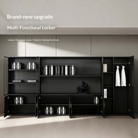 WJG-251X Meuble de rangement en bois pour bureau de direction avec serrure, noir, design minimaliste moderne, armoire haute pour documents et bibliothèque