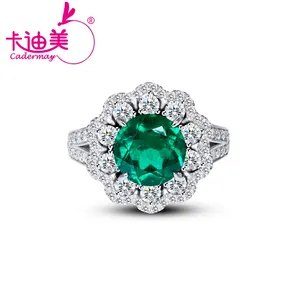 9Mm Ronde Brilliant Lab Grown Emerald 925 Sterling Zilver Luxe Muzzo Green Emerald Engagement Wedding Ring Met Watten