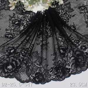 ロマンチックブラック23cm弾性レースファンシーフラワーストレッチレースメッシュ生地ニットスパンデックスナイロンレーストリムランジェリー服 - Product Image 6