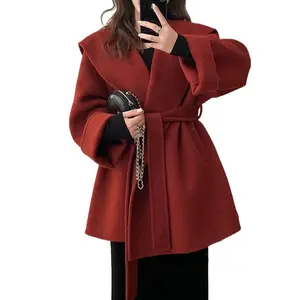 Hot Sell Camel Hair Cashmere Coat Women Trendy Wool Coat with Hood