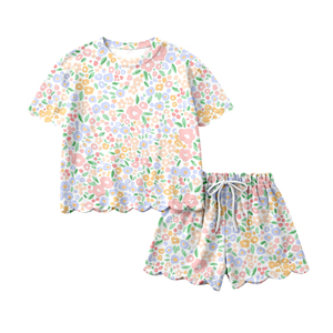 GSSO3272 Conjunto de Ropa para Niña Pequeña con Estampado de Flores y Lazos Morados, Venta al por Mayor, Manga Corta - Product Image 4