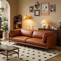 Canapé-lit modulaire en cuir véritable de luxe, salon, cuir pleine fleur brun de haute qualité, mobilier moderne minimaliste