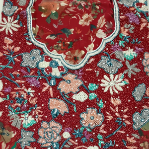 Organza brodé écologique Mini robe formelle décolleté haut taille empire soutien-gorge intégré A-ligne Silhouette broderie à la main - Product Image 1