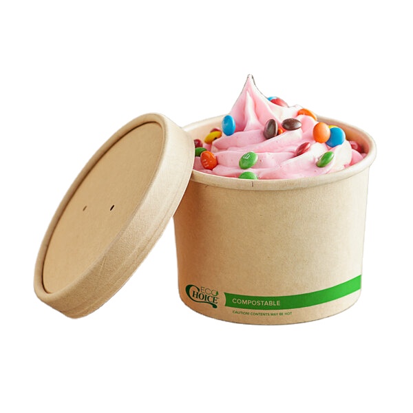 Customable Nâu ecochoice kraft giấy thực phẩm cup với lỗ thông hơi nắp cho súp hoặc Ice Cream trà dùng một lần hộp Đảng đưa ra