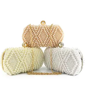 Amiqi HM14 pochette di perle di lusso fatte a mano borsa da donna catena di diamanti borse da sera bianche per il matrimonio della festa