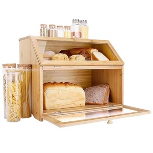 Caja de pan de bambú de doble capa con tabla de cortar, almacenamiento de cocina, forma rectangular para pan tostado - Product Image 5