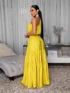 2025 Verão Novas Mulheres Ruched Vestido Longo | Festa de cor sólida | Aniversário/Club/Night Out Wear | OEM Atacado - Product Image 3