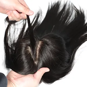 100% buatan tangan Wig dasar sutra tambalan rambut manusia untuk wanita klip dalam sistem rambut