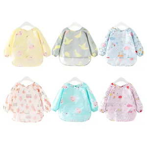 Wholesale eva toddler blank cover all baby feeding bib low price baby bibs full long sleeve shirt waterproof