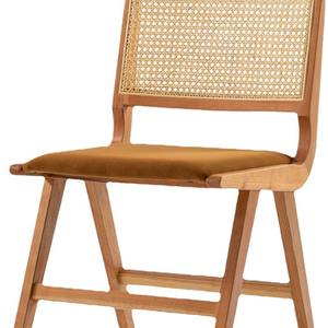 Silla de Madera Maciza de Ratán Estilo Nórdico, Silla de Comedor Tapizada en Madera de Cerezo, Muebles Modernos Minimalistas para el Hogar - Product Image 5