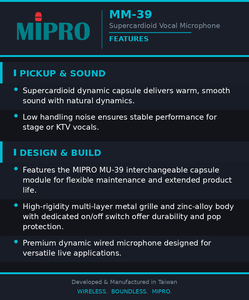 Micrófono vocal MIPRO confiable con bajo nivel de ruido para presentaciones en vivo, micrófono dinámico y micrófono con cable para eventos a gran escala. - Product Image 6