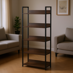 Étagère à livres en métal à 5 niveaux avec étagères en bois, design industriel moderne, pour salon, chambre, bureau, bibliothèque autoportante pour la maison - Product Image 2