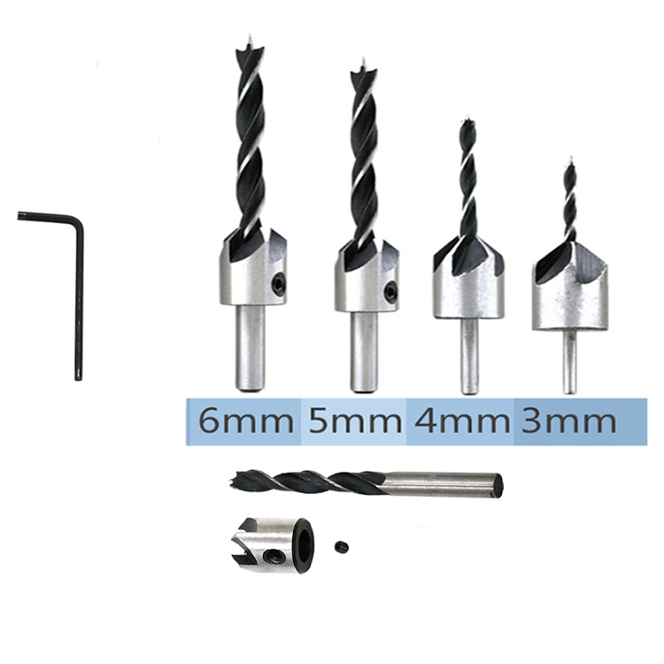 Lot De 6 Fraises à Chanfreiner 5 Flûtes 3-10mm - Outils De Menuiserie HSS Pour Bois Et Plastique