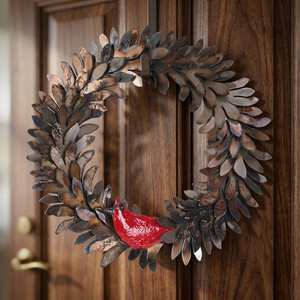 Corona de Metal Rústica con Pájaro Rojo, Adorno Navideño Decorativo para Colgar en la Pared, Corona Redonda Hecha a Mano Sin Luces - Product Image 2