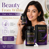 Capsules de biotine, collagène, kératine, acide hyaluronique et complexe B pour la santé des cheveux, de la peau et des ongles, pour hommes et femmes, 25000 mcg, 60 unités, OEM, marque privée