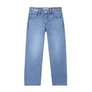 Jeans de Mujer de Verano, Cintura Alta, Pierna Recta, Botones, Lavado Claro, Denim, Casual, Uso Diario, Largo Completo, Corte Regular, 100% Algodón - Product Image 1