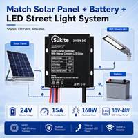 Contrôleur solaire MPPT Boost 24160 24V 160W 15A de Sukite pour éclairage public à énergie solaire avec capteur pour projet d'éclairage de rue