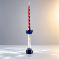 Porte-bougie en cristal bleu saphir, coupe octogonale, avec tige en cristal concassé, base à facettes, décoration moderne pour la maison et la table