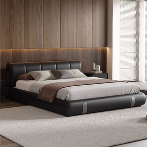 Cama de cuero minimalista moderna italiana, luz de Duna de arena, cama de Arte de dormitorio principal Simple de lujo, camas con funda - Product Image 3