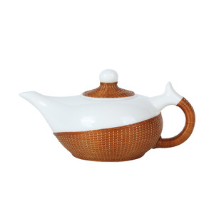 Handmade Bamboo Woven Ceramic <b>Tea</b> <b>Set</b> With Porcelain Teapot Heat Resisting Traditional Chinese Style Gift For <b>Tea</b> Ceremony - Product Image 5