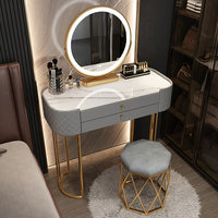 Miroir lumineux sur pied de style nordique moderne pour chambre à coucher, coiffeuse durable en bois de pin massif