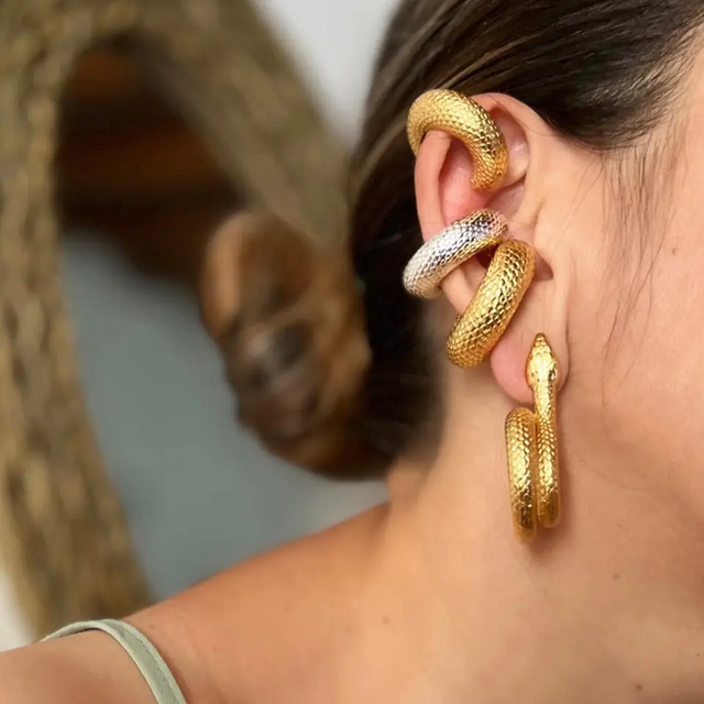 Trendy Stainless Steel Chunky Ear Cuff Earrings Hypoallergenic Jewelry Silver and Gold Snake Ear Cuff Earrings for Women