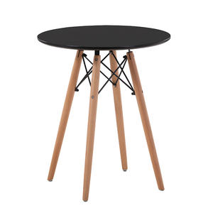 Mesa de Comedor Redonda Moderna con Patas de Madera y Superficie Negra para Sala de Estar, Uso Doméstico, Mueble Combinado Estable - Product Image 4