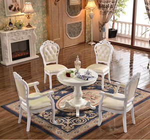 Set di Sedie da Pranzo in Legno Classico di Lusso Europeo, Poltrona Intagliata in Legno Massello con Braccioli Rivestiti in Vera Pelle - Product Image 4