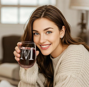 Verre à vin sans pied personnalisé avec logo transparent imprimé pour vin rouge et blanc, verre à vin sans pied monogramme A-Z - Product Image 6