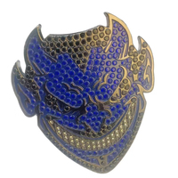 Étiquette Métallique Scintillante en Cristal Bleu avec Strass, Motif Bouclier de Démon, pour Vêtements, Chapeaux, Vestes