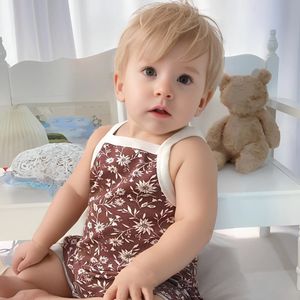 Nouveau-né filles bio bambou bébé vêtements sans manches Floral extérieur body combinaison bébé barboteuses - Product Image 4