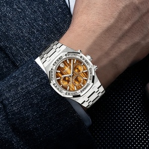 OEM Custom Logo Latest Luxury Natural Tiger's Eye Dial Men Multifunctional Mechanical Watch with Sapphire Super Luminous Hands - Product Image 4