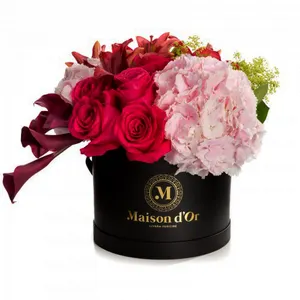 Cerimonia nuziale di trasporto favori ross fiore scatola di imballaggio, scatola di imballaggio di stampa rotondo del fiore della rosa di cerimonia nuziale su ordinazione