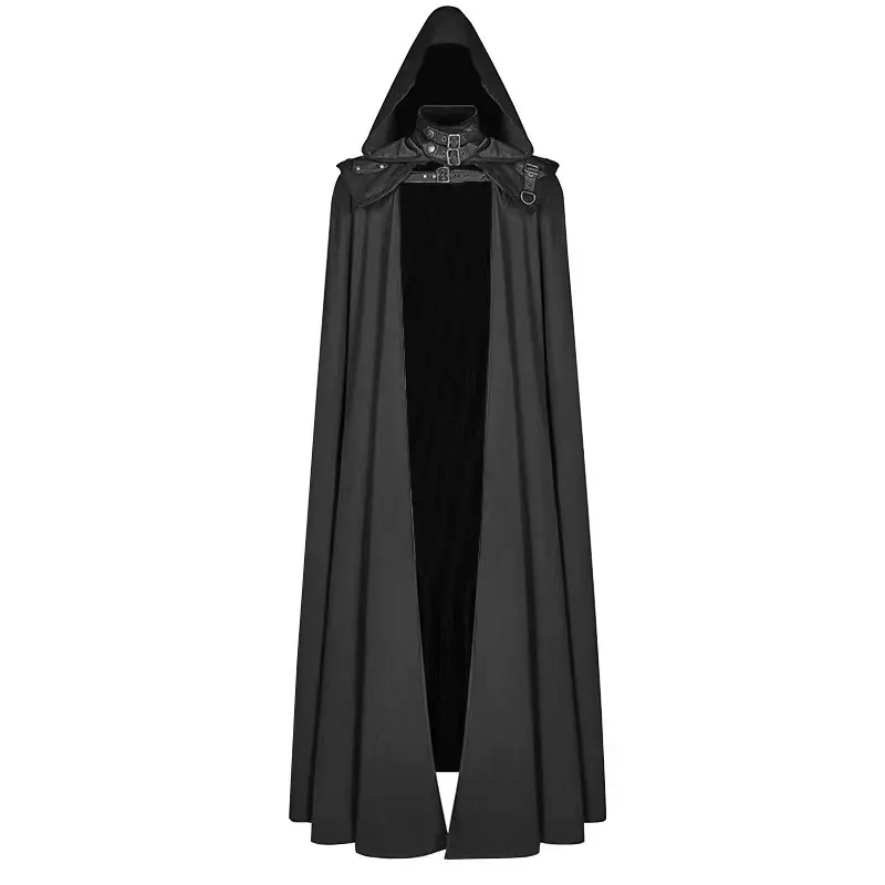 Mantel Gotik bertudung abad pertengahan mantel panjang Halloween jubah kematian penyihir setan jubah jubah