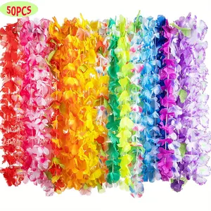Factory Direct Hawaii Leis Hula Flower Necklace Colorful 1m Long Artificial Silk Flower