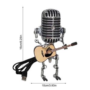 Ornements en métal industriels <span class=keywords><strong>steampunk</strong></span> créatifs, lampe de table vintage rétro à LED, microphone robot jouant de la guitare, petite lampe de table pour la maison, le bureau - Product Image 3