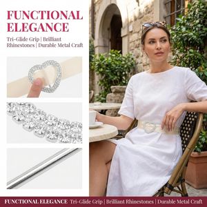 Pièces. Boucles Cœur en Strass à Trois Barres Coulissantes pour Rubans, Ceintures et Foulards – Attaches Métalliques Scintillantes pour Robes de Mariée - Product Image 5