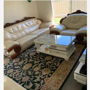 यूरोपीय हॉट सेल लिविंग रूम लक्जरी ऑस्ट्रेलियाई नक्काशी ठोस लकड़ी विला चमड़े के सोफे - Product Image 1