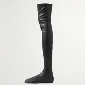 Bottes plates longues moulantes pour femmes, bout rond, au-dessus du genou, chaussures plates à jambe large, taille 46, bottines pour femmes aux pieds larges - Product Image 5