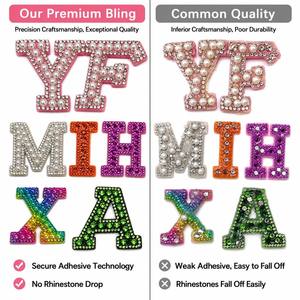 Patch brodé personnalisé en lettres multicolores effet perle haute densité, avec strass, thermocollant pour chapeau, veste ou autres vêtements - Product Image 2