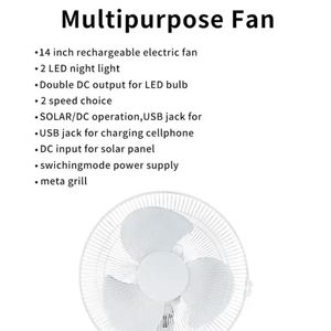 12-inch AC/DC có thể sạc lại bảng fan hâm mộ 2-tốc độ gió sạc cơ khí dẫn đèn khẩn cấp làm mát không khí khách sạn - Product Image 4