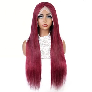Parrucca 99J 13x4 Lace Front in Capelli Umani Remy Lisci Setosi, Colore Nero Borgogna <span class=keywords><strong>Rosso</strong></span> Vino, Pre-Piumata per Donne - Product Image 6