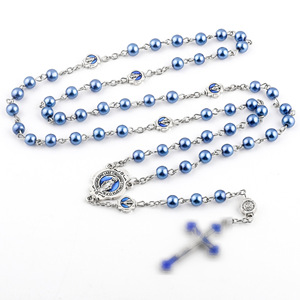 Collier chapelet avec <span class=keywords><strong>croix</strong></span> de la Vierge Marie et du <span class=keywords><strong>Christ</strong></span>, chaîne à maillons longs, perles imitation perle, bijoux chrétiens - Product Image 4