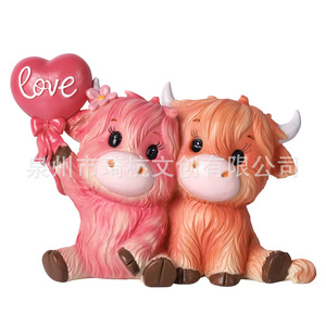Adorno Decorativo de Pareja de Terneros de Dibujos Animados para el Día de San Valentín, Pequeño, Hecho a Mano con Resina Sintética, para Interiores, Regalo - Product Image 4