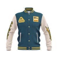 Veste universitaire verte personnalisée avec col montant, style streetwear, patch brodé, veste de baseball unisexe, veste bomber