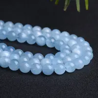 Beads Crystal Gemstone Loose Beads Natural Healing Stone High Quality Gemstone Loose Round Matte Beads Blue Quartz Crystal Aquamarine For DIY Jewelry Making