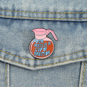 Pin de Esmalte con la Frase 'Ambition Coffee', Diseño Motivacional con Palabras, 'Preparese una Taza de Ambición', Broche al por Mayor - Product Image 1