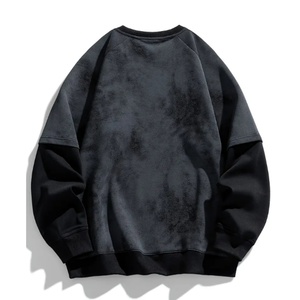 Sweat-shirt unisexe à col rond délavé à l'acide, pull vintage à dégradé de couleurs, manches contrastées, haut décontracté à manches longues - Product Image 4